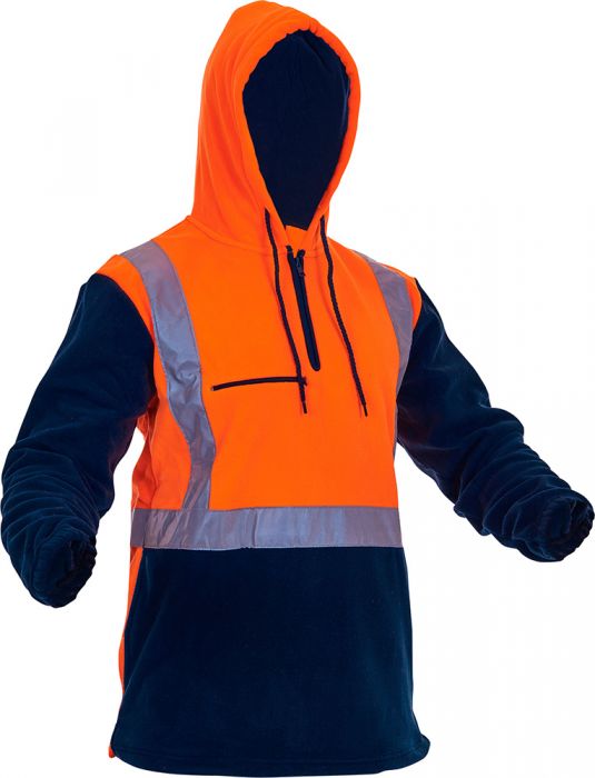 Pan Products-Caution Hi-Vis D/N 1/2 Zip Fleece Hoodie-Discount Workwear NZ