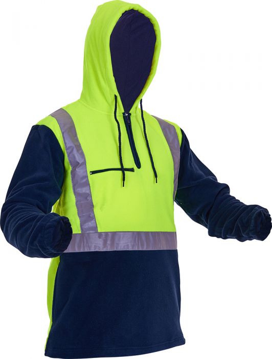 Pan Products-Caution Hi-Vis D/N 1/2 Zip Fleece Hoodie-Discount Workwear NZ