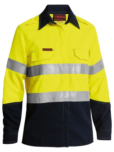 Bisley-Bisley Women's Tencate Tecasafe Plus 700 X Taped Hi Vis TTMC FR Vented Shirt-Discount Workwear NZ