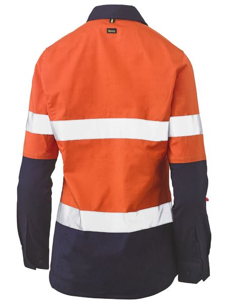 Bisley-Bisley Womens Taped Hi Vis Stretch V-Neck Closed Front Shirt-Discount Workwear NZ