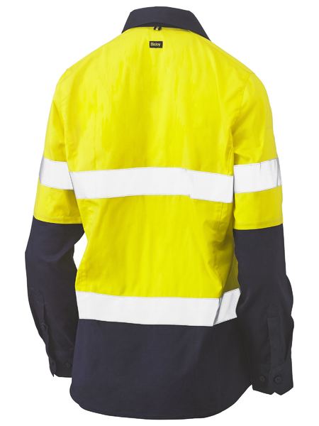 Bisley-Bisley Womens Taped Hi Vis Stretch V-Neck Closed Front Shirt-Discount Workwear NZ