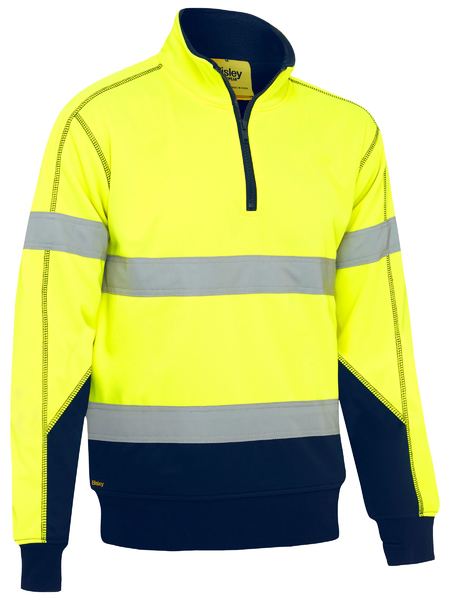 Bisley-Bisley Taped Two Tone Hi Vis Contrast Stretchy 1/4 Zip Pullover-Discount Workwear NZ