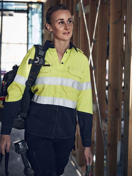 Bisley-Bisley Women's Tencate Tecasafe Plus 700 X Taped Hi Vis TTMC FR Vented Shirt-Discount Workwear NZ