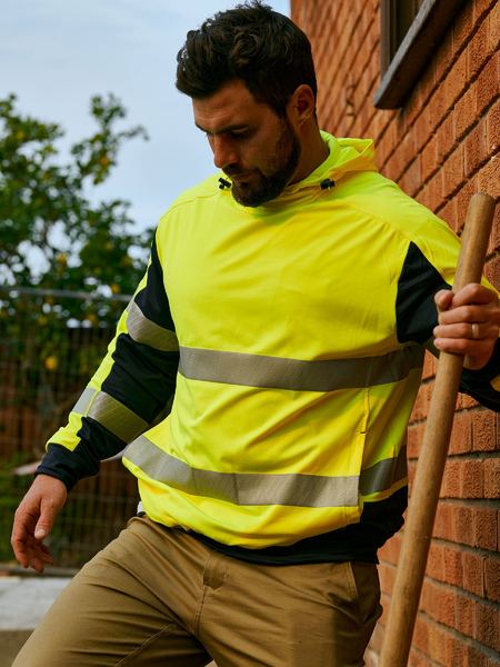 Bisley-Bisley Taped Two Tone Hi Vis Contrast 4 Way Stretchy Hoodie-Discount Workwear NZ