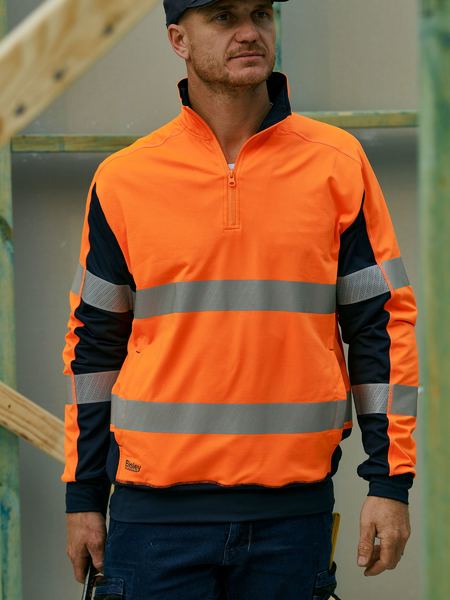 Bisley-Bisley Taped Two Tone Hi Vis Contrast Stretchy 1/4 Zip Pullover-Discount Workwear NZ