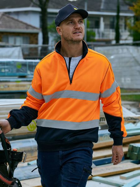 Bisley-Bisley Taped Hi Vis 1/4 Zip Pullover Fleece-Discount Workwear NZ