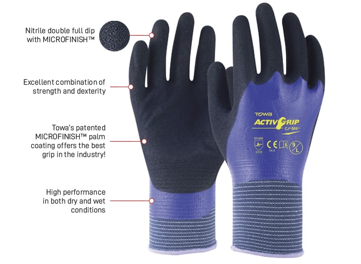 Esko Safety-Towa ActivGrip 569 Fully coated to provide 360 protection in wet & oily conditions-Discount Workwear NZ