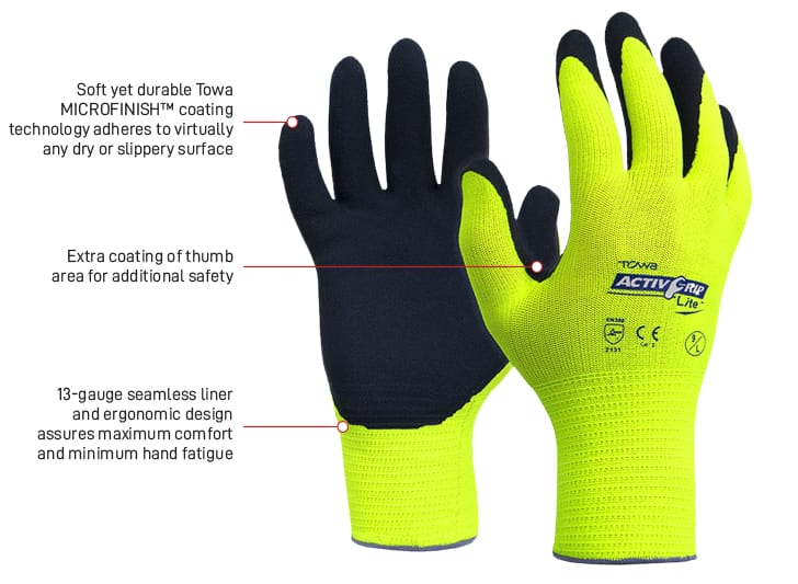 Esko Safety-Towa ActivGrip Lite, 13 Guage Polyester Liner with MICROFINISH coating-Discount Workwear NZ