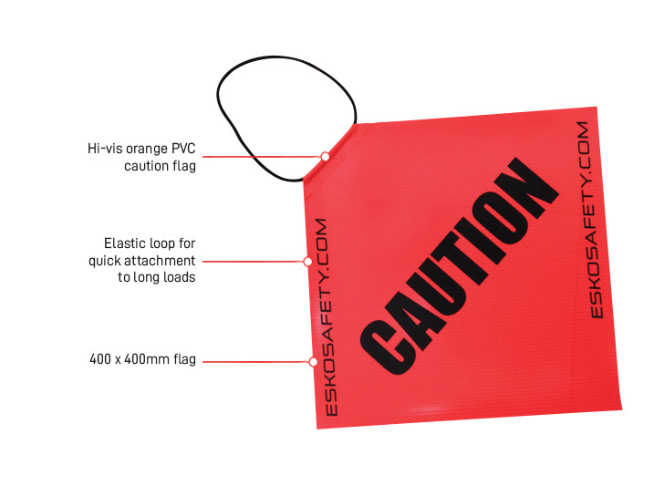 Esko Safety-Hi-Vis CAUTION Long Load Flag with elastic loop 400 X 400mm-Discount Workwear NZ