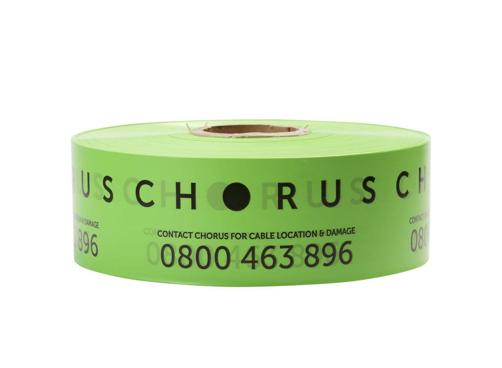 Esko Safety-CHORUS Customised Trench Marker Tape, Green, 100mm x 500m roll-Discount Workwear NZ