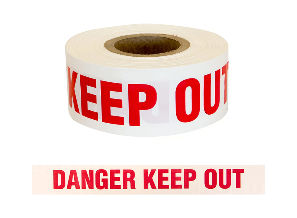 Esko Safety-Barrier Warning Tape "DANGER KEEP OUT" Red on White, 75mm x 250m-Discount Workwear NZ