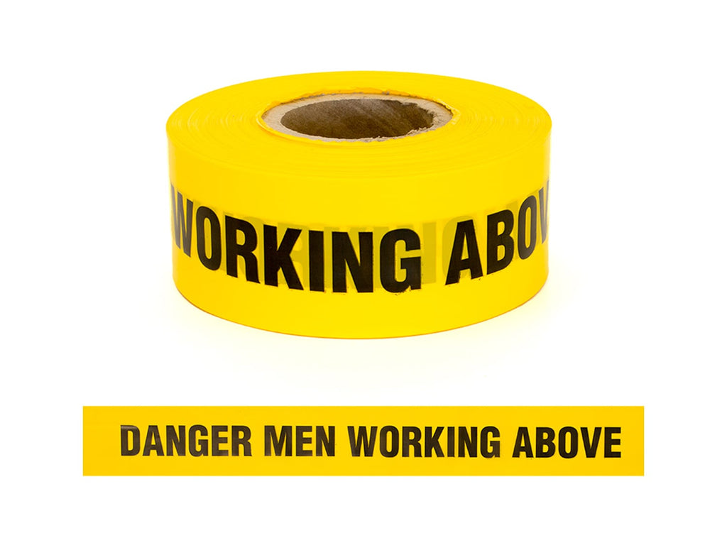 Esko Safety-Barrier Warning Tape "DANGER MEN WORKING ABOVE" Yellow/Black, 75mm x 250m-Discount Workwear NZ