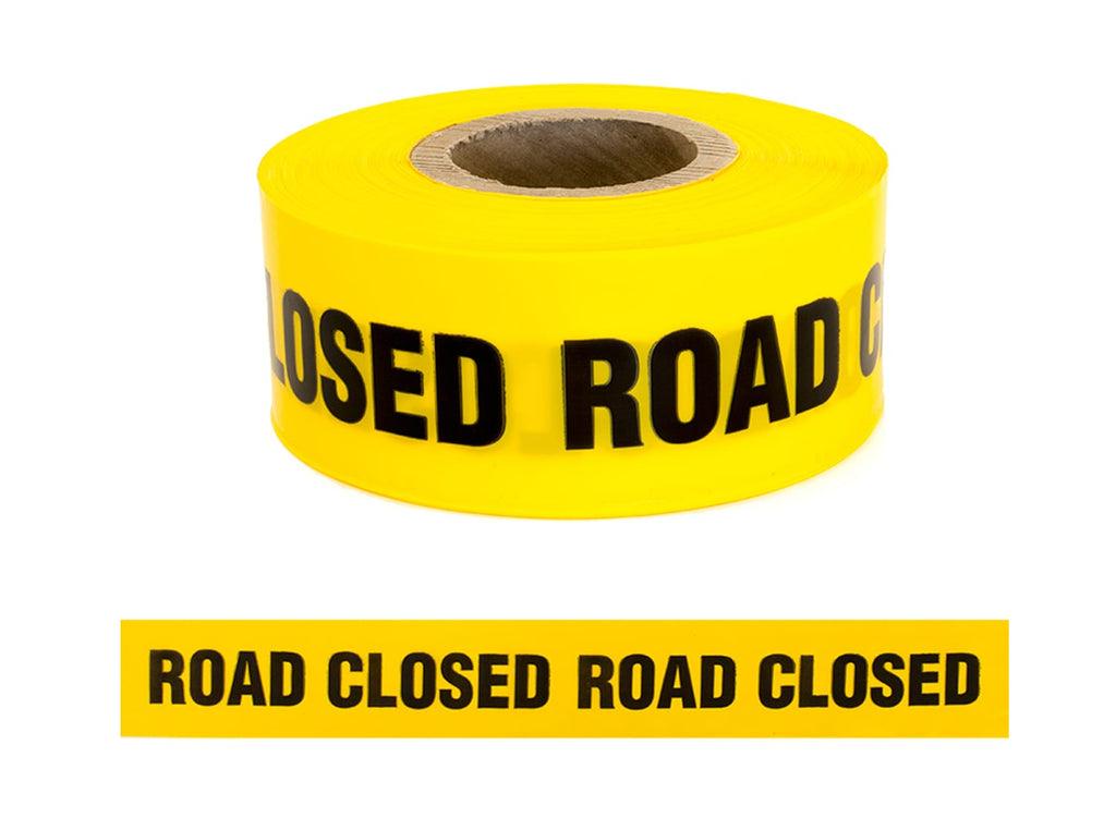 Esko Safety-Barrier Warning Tape "ROAD CLOSED" Black on Yellow, 75mm x 250m-Discount Workwear NZ