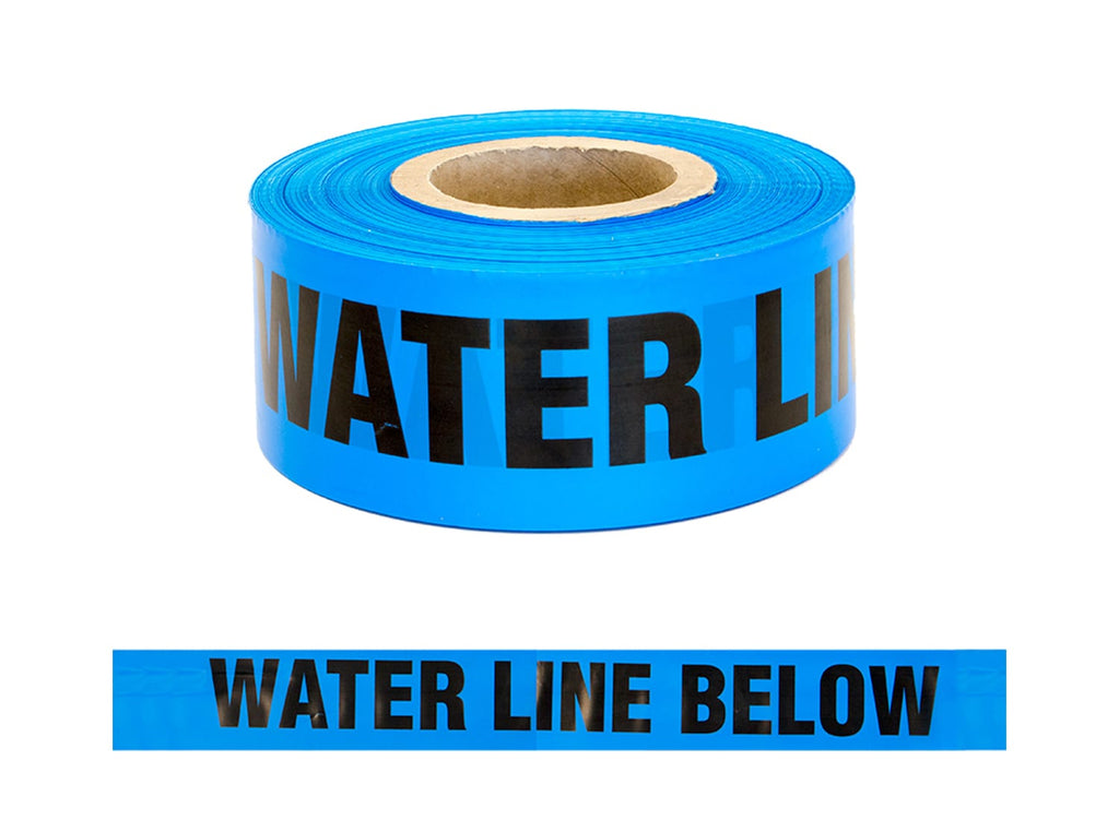 Esko Safety-Trench Warning Tape, "WATER LINE BELOW", Black/Blue, 75mm x 250m-Discount Workwear NZ