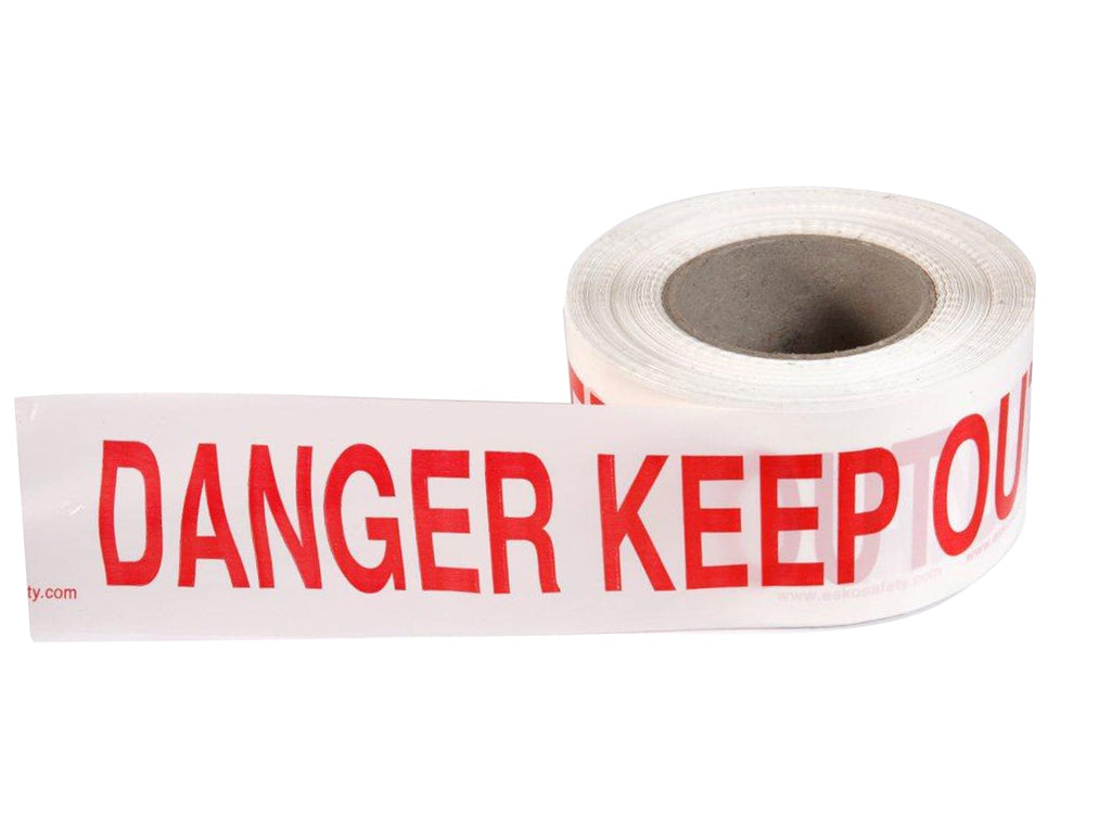 Esko Safety-Economy Barrier Warning Tape "DANGER KEEP OUT" Red on White, 75mm x 250m-Discount Workwear NZ