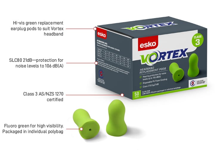 Esko Safety-Vortex Replacement Bell Shaped Earplugs for DE20-BG, Box of 50 pairs-Discount Workwear NZ