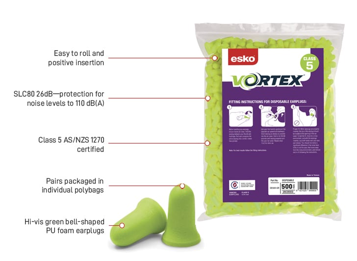 Esko Safety-Vortex Bell Shaped Refill Bag for dispenser, Class 5 26dB - 500 pairs Green-Discount Workwear NZ