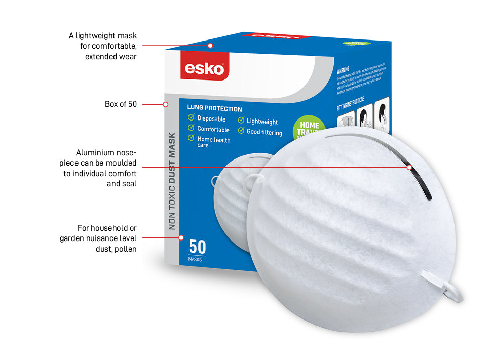 Esko Safety-Breathe easy Dust mask, nuisance dust, box of 50 masks-Discount Workwear NZ