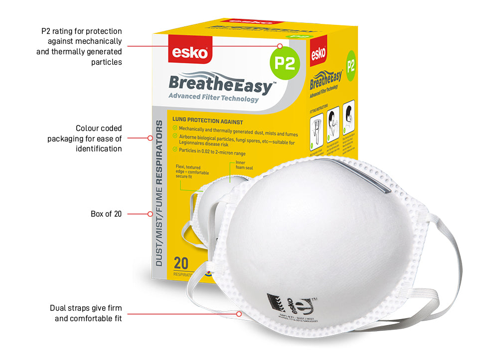 Esko Safety-Breathe Easy Dust mask, P1, box of 20 mask-Discount Workwear NZ