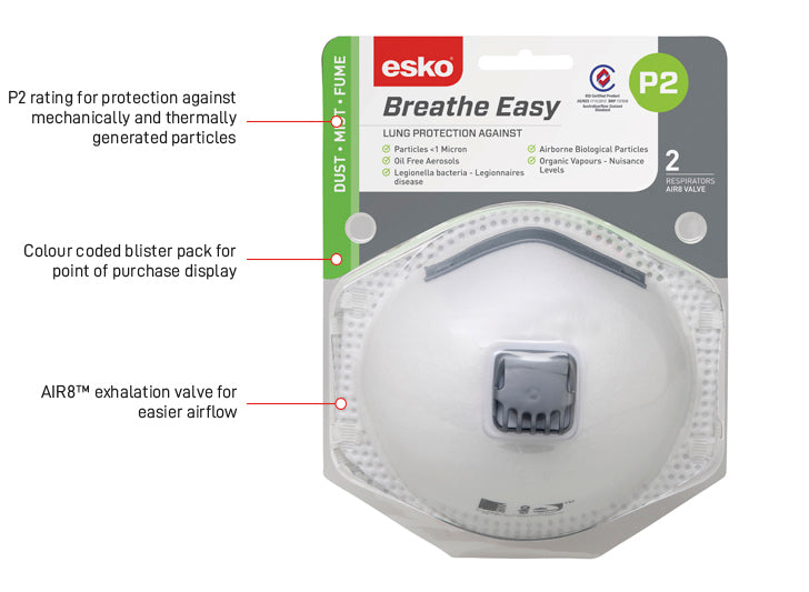 Esko Safety-Esko P2 respirator with valve, blister pack of 2-Discount Workwear NZ
