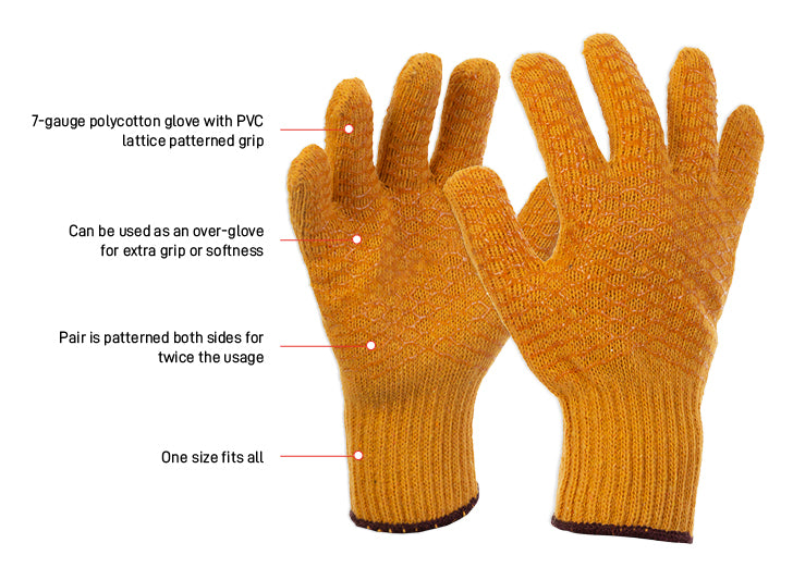 Esko Safety-PVC glove yellow honeycomb patterned, specialty coated polycotton-Discount Workwear NZ