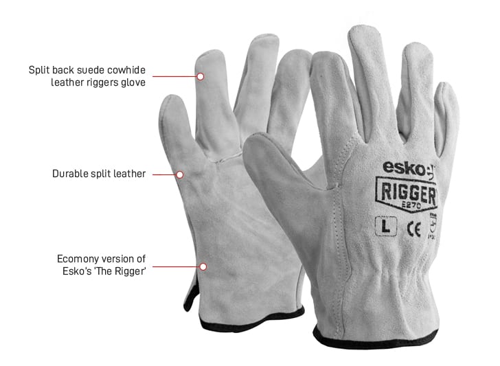 Esko Safety-The Esko Rigger Premium Suede Leather Rigger Glove, Sizes L-2XL-Discount Workwear NZ