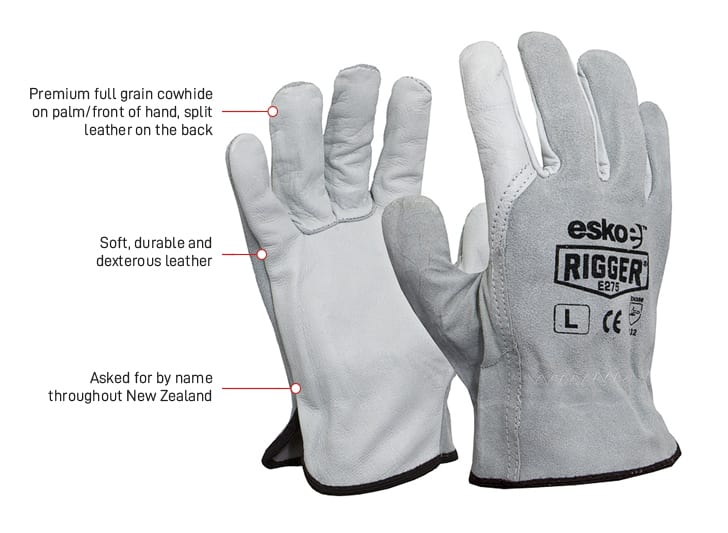 Esko Safety-The Esko Rigger Premium Cow Grain Palm with Suede Back, Sizes M-2XL-Discount Workwear NZ