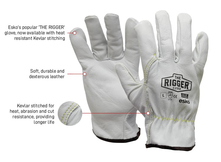 ESKO Natural Cowgrain 'A' grade Leather rigger glove with Kevlar stitc ...