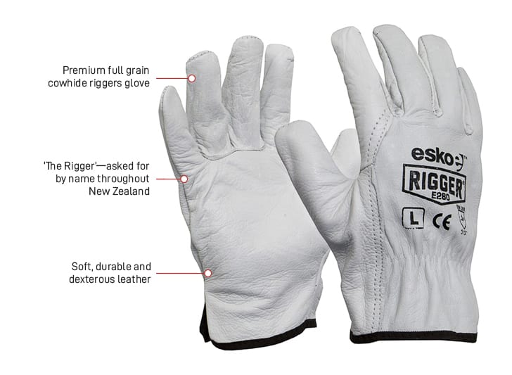 Esko Safety-The ESKO Rigger Premium Natural Cow grain rigger gloves, sizes S-XL-Discount Workwear NZ