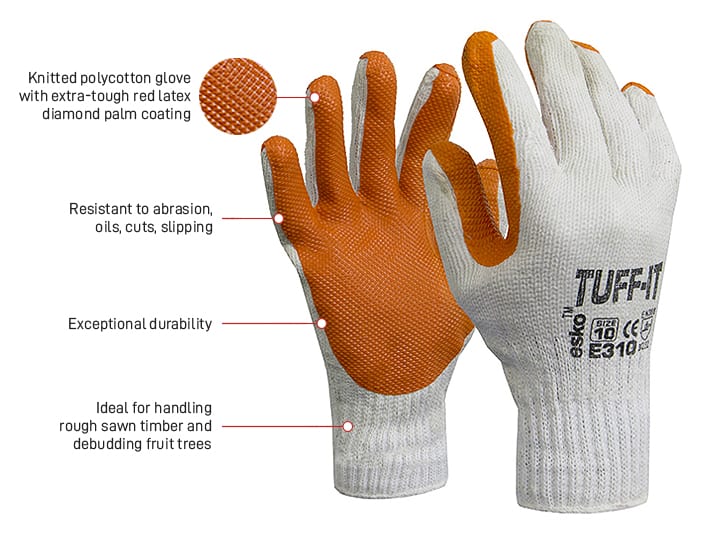 Esko Safety-TUFF-IT, Knitted Poly/Cotton glove, Red Latex dip coating for grip and durability 8-11-Discount Workwear NZ