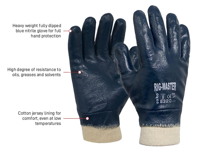 Esko Safety-RIG MASTER, Nitrile Fully Double Dipped Coating on Poly/cotton, Sizes 9-11-Discount Workwear NZ