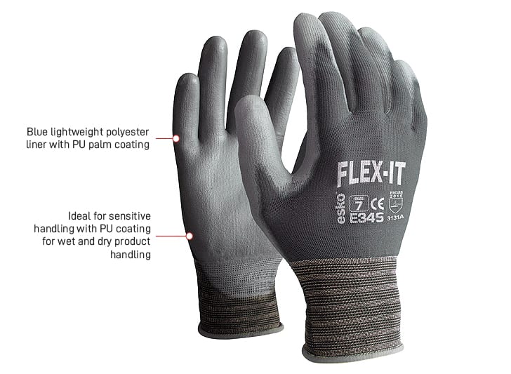 Esko Safety-FLEX-IT, Grey Polyester, grey PU Coating-Discount Workwear NZ