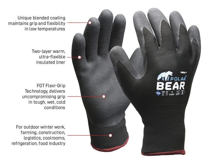 Esko Safety-POLAR BEAR, Thermal Double Lined Winter Glove, Black, Size 7-12 HC-Discount Workwear NZ