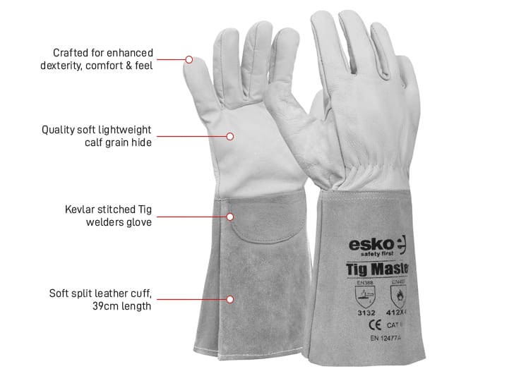 Esko Safety-TIG MASTER Tig welders glove, calf grain, 39cm length with extended safety cuff-Discount Workwear NZ