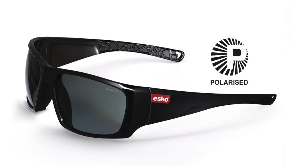 Esko-Cuba Safety Glasses, Gloss Black Frame, Polarised Smoke Lens-Discount Workwear NZ