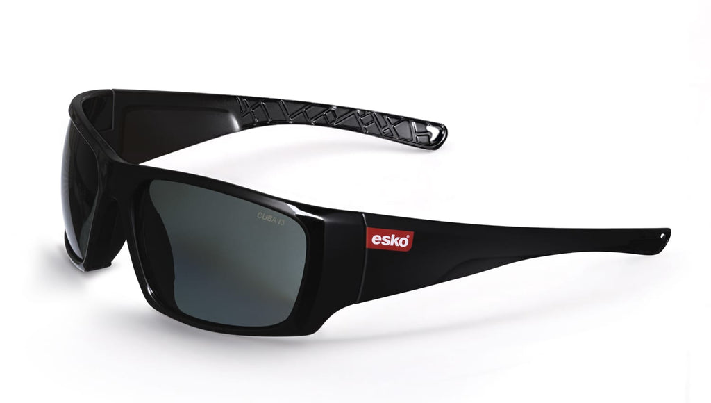 Esko-Cuba Safety Glasses, Gloss Black Frame, Smoke Lens-Discount Workwear NZ