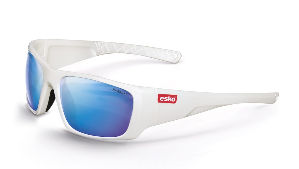 Esko-Hawaii Safety Glasses, Pearl White Frame, Blue Mirror Lens-Discount Workwear NZ