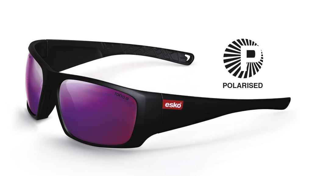 Esko-Tokyo Safety Glasses, Matt Black Frame, Polarised Lilac Mirror Lens-Discount Workwear NZ