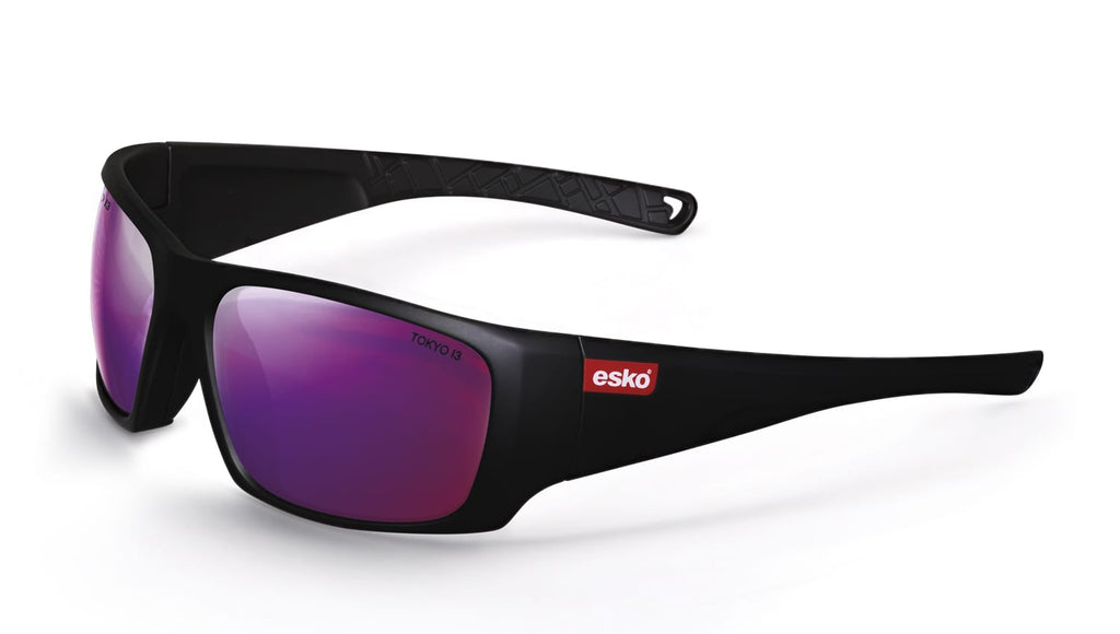 Esko-Tokyo Safety Glasses, Matt Black Frame, Lilac Mirror Lens-Discount Workwear NZ