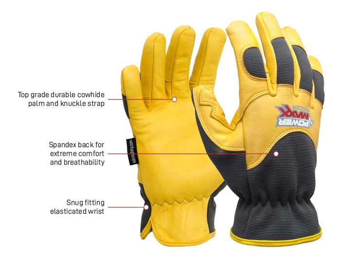 Esko Safety-POWERMAXX 'Rigger', Premium Gold Leather Mechanic Riggers Glove, Sizes M-2XL-Discount Workwear NZ