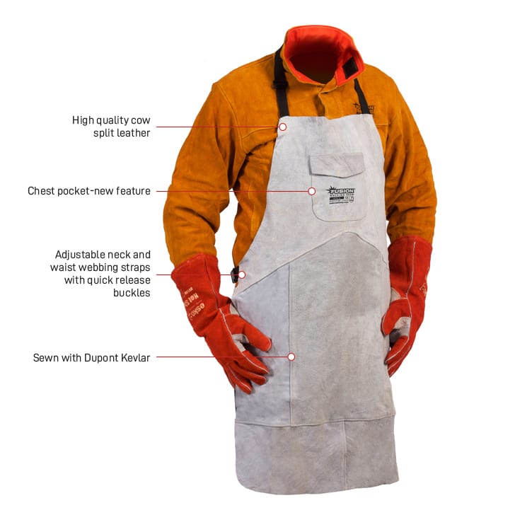 Esko Safety-Fusion Welders Apron, Quality Chrome Leather, Kevlar Stitched, Size L-Discount Workwear NZ