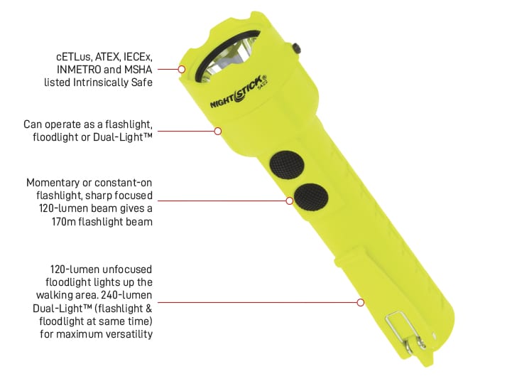 Esko Safety-NIGHTSTICK Intrinsically Safe Touch 120 Lumens with Floodlight Hi Vis-Discount Workwear NZ