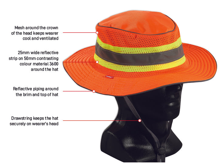 Esko Safety-Good2Glow Hi-Vis Full Brim Safari Hat, Orange S/M-Discount Workwear NZ