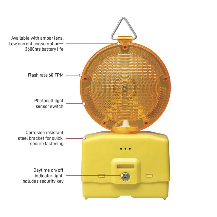 Esko Safety-LED Roadside lantern, includes operational key, Amber lens-Discount Workwear NZ