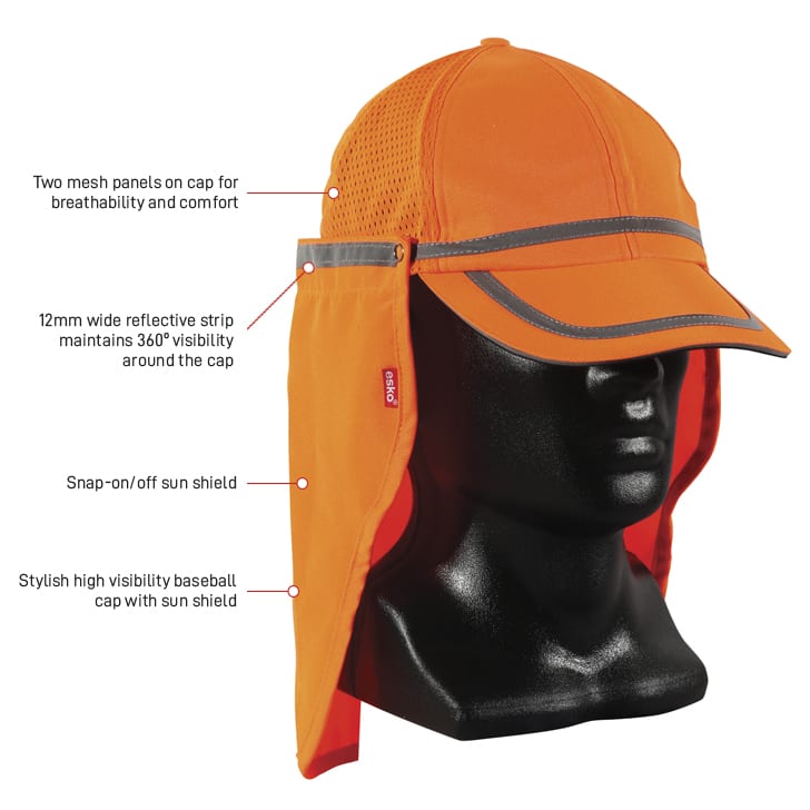Esko Safety-Good2Glow Hi-Vis Baseball cap with neck Flap, Orange-Discount Workwear NZ