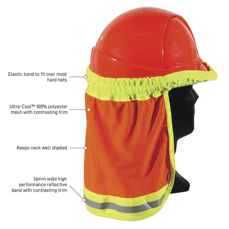 Esko Safety-Good2Glow Hi-Vis Hard Hat Elastic Sun Shield, Orange-Discount Workwear NZ