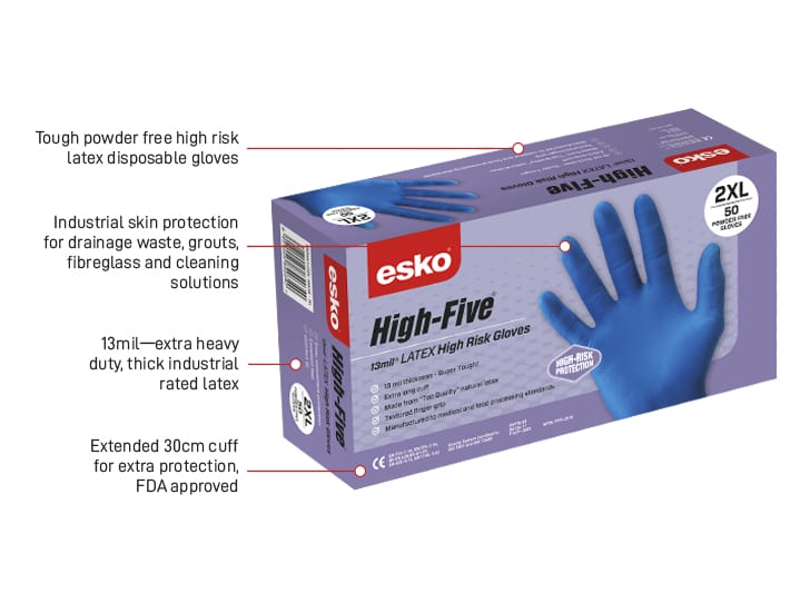 Esko Safety-ESKO HIGH FIVE High Risk latex disposable gloves, 13-mil thickness for extra protection-Discount Workwear NZ