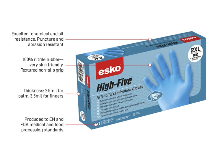 Esko Safety-ESKO HIGH FIVE SensorTouch nitrile rubber disposable gloves, sizes S–XL-Discount Workwear NZ