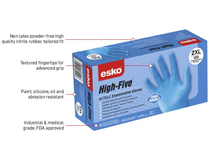 Esko Safety-ESKO HIGH FIVE industrial blue nitrile disposable gloves-Discount Workwear NZ