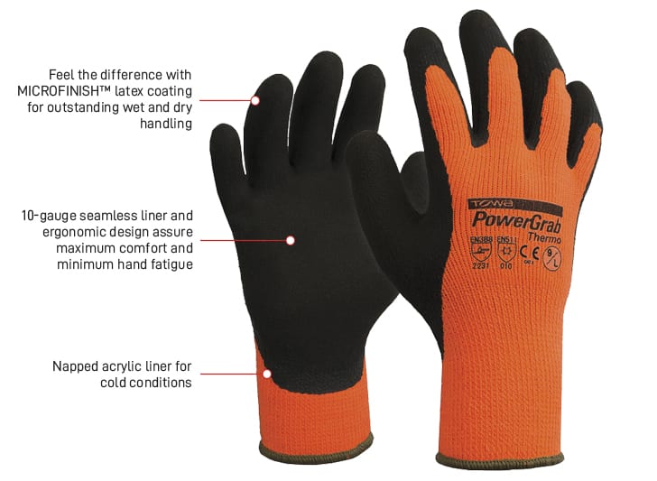 Esko Safety-Powergrab Thermo cold weather glove, thermal lined with MICROFINISH™ coating, sizes 7–11-Discount Workwear NZ